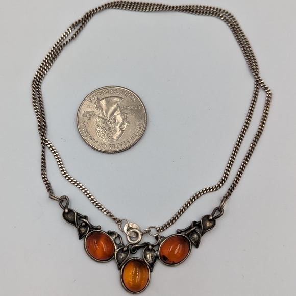 Elegant Cogniak Color Baltic Amber Sterling 925 Art Nouveau Style Necklace 20" - Picture 6 of 10
